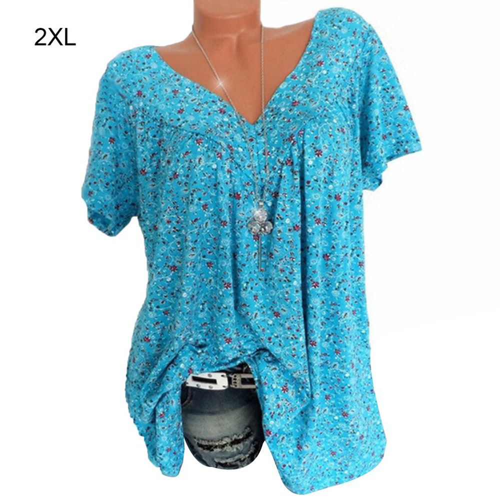 High-quality  Design V-neck Loose Short-sleeved Printed T-shirt