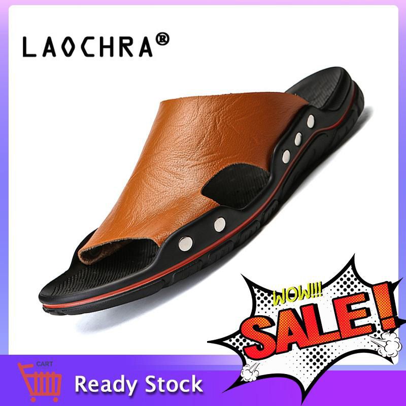 Flat Sandals For Men Summer Leather Slippers Beach Sandals Casual Shoes Men Slides