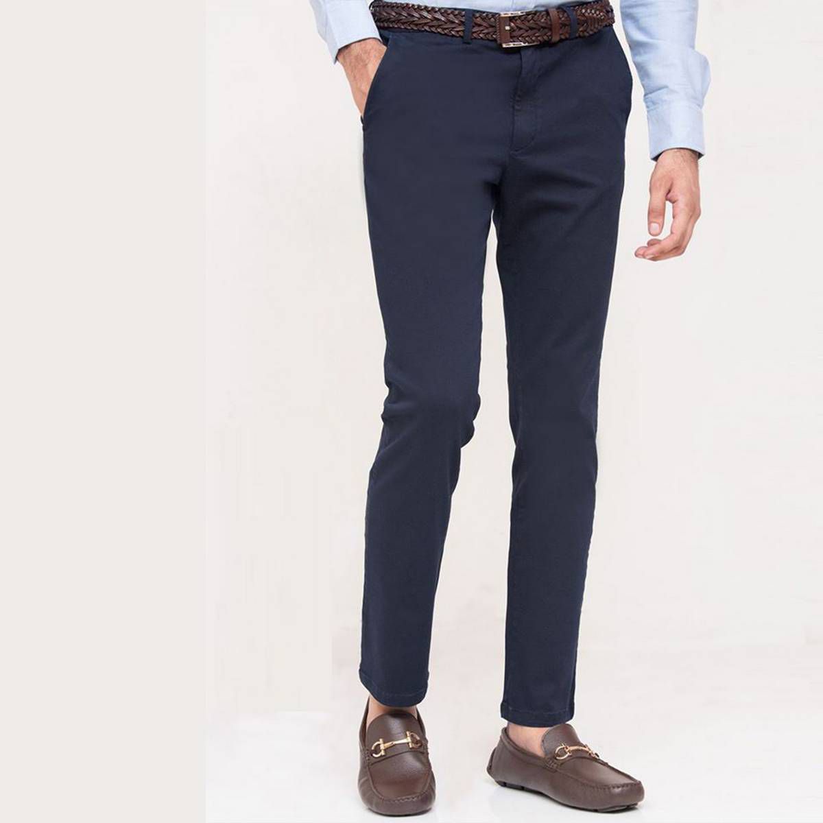 Slim-Fit Chino Gabardine Pants - Dark Blue