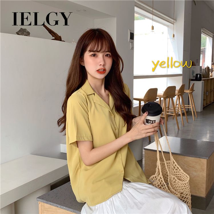 IELGY short sleeve thin ladies shirt niche summer short girly chiffon top