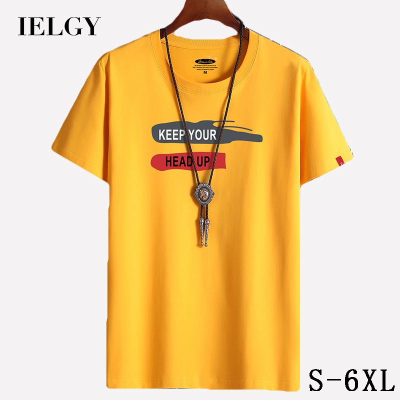 IELGY Men's summer short-sleeved t-shirt cotton casual trend with large size shirt