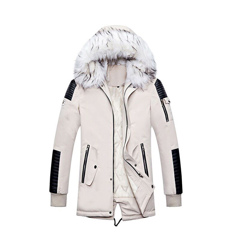 Men Winter Jacket Parkas Collar Coat Fashion Thicken Cotton Warm Fleece Liner Jackets Mens Patchwork Casual Coat