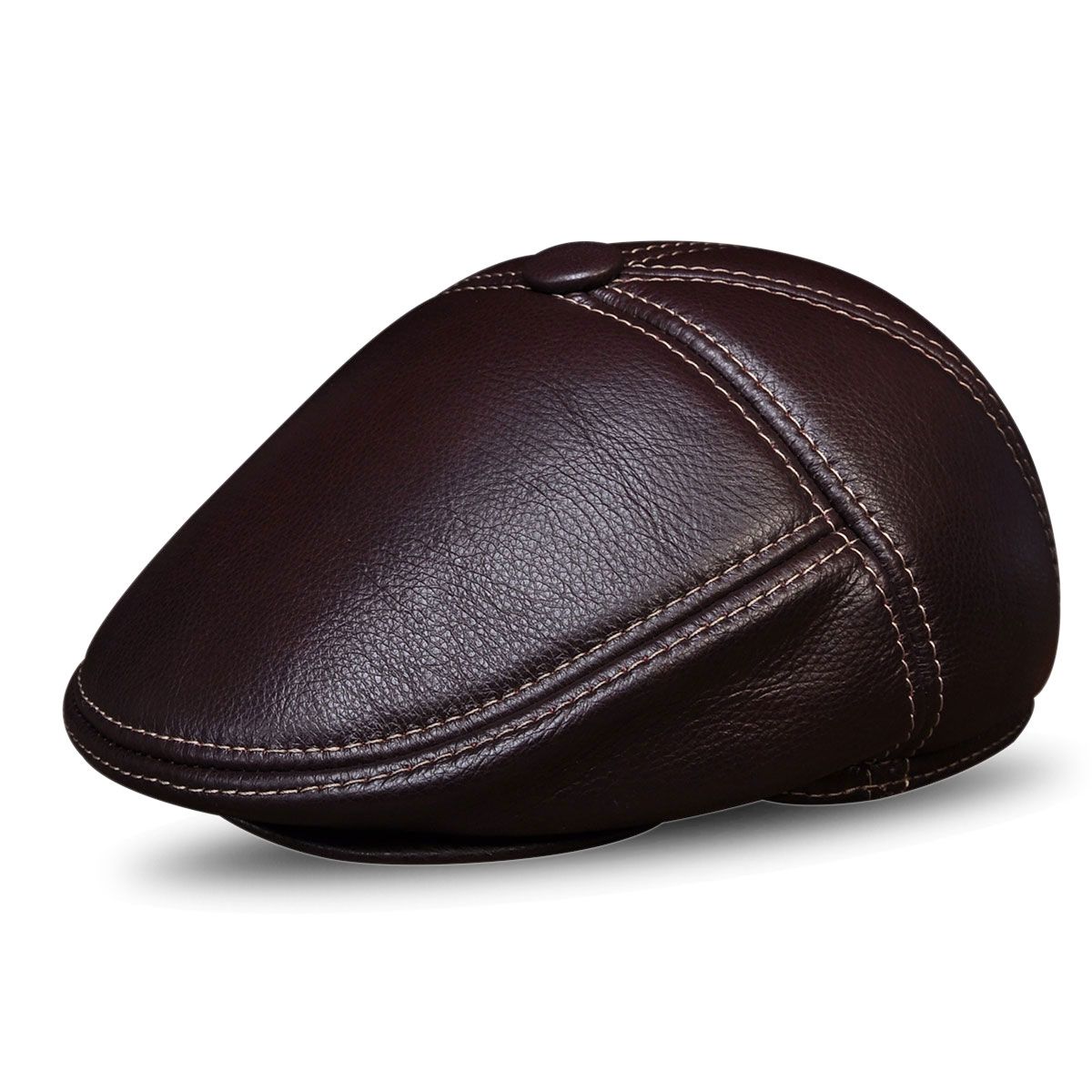 Men's  Cow Leather Baseball Hat Brand Newsboy Beret Winter Warm Caps With Ear Flap