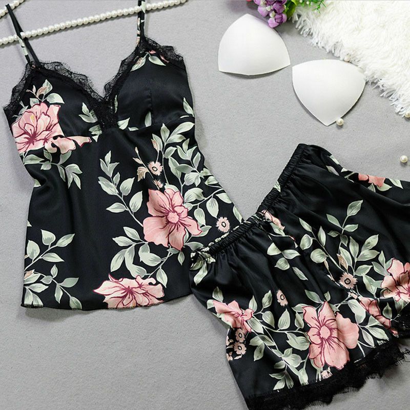 Women's y Lace Floral Sling Nightwear Sweet Casual Pajamas Sets