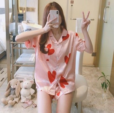 Silk Pajamas for Women Pyjama Satin Femme Print Nightgown Set Female Pijama Home Suit Sleepwear Shorts and Top