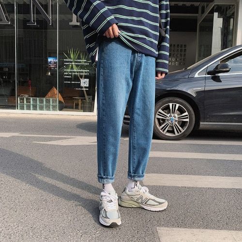 Summer Slim Fit Jeans for Mens Streetwear Korean Designer Regular Distressed Denim Slim Homme Pants Hop Hole Jeans Trousers