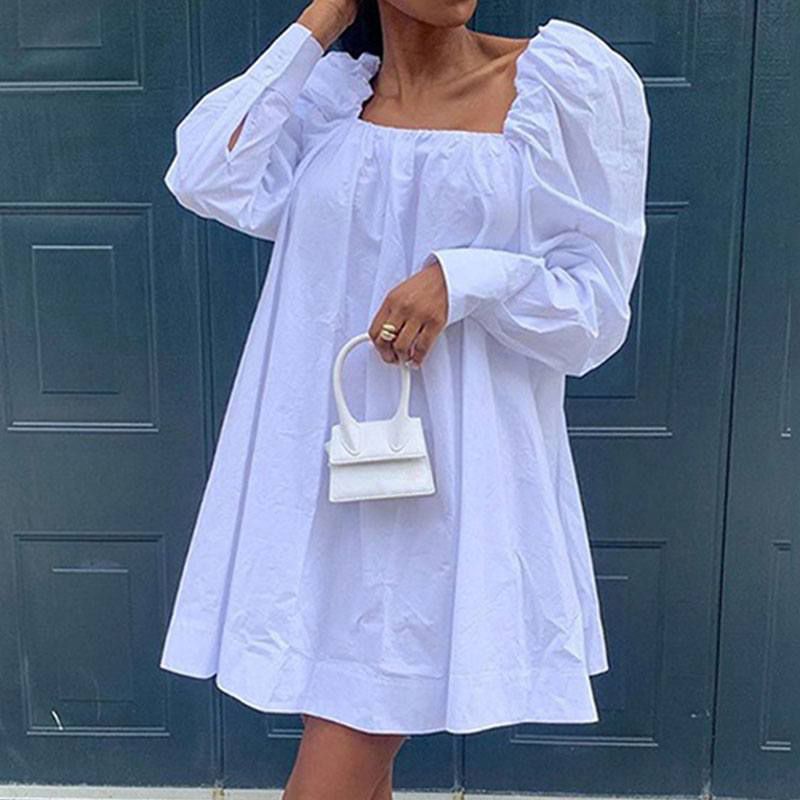Celmia Square Collar Sundress Women's Elegant Puff Sleeve Party Mini Dress Summer Casual Solid Ladies Fashion Vestidos