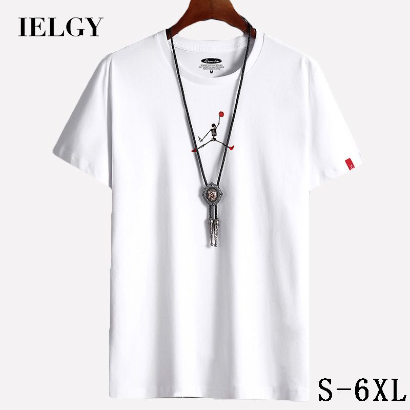 IELGY Men's short-sleeved T-shirt summer new round neck loose large size cotton