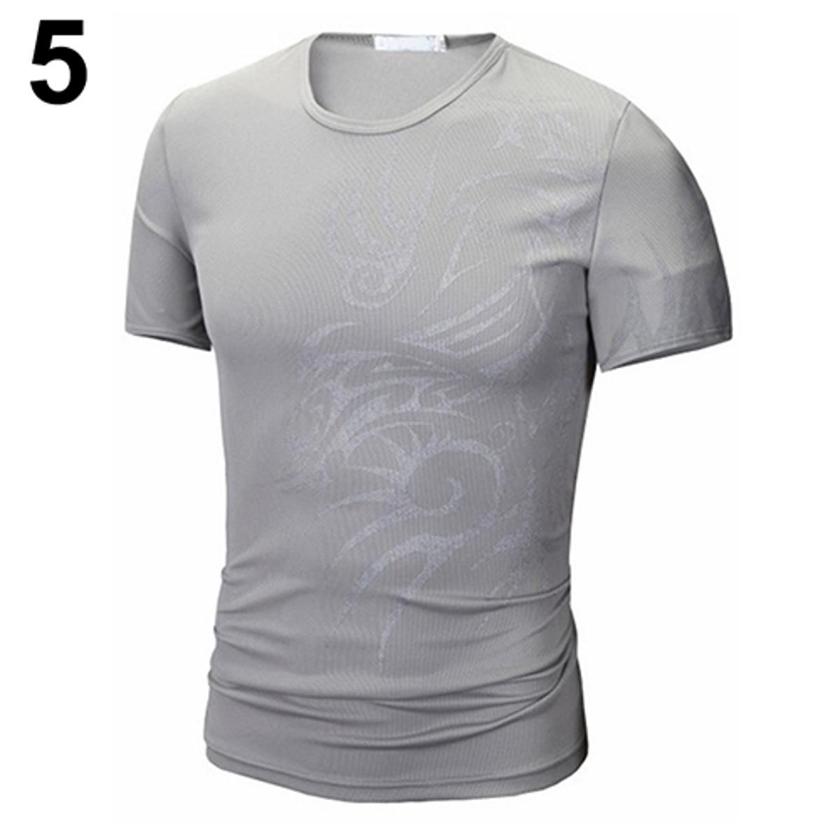 Men Summer Fashion O-Neck Short Sleeve Tattoo Pattern Print Casual T-Shirt