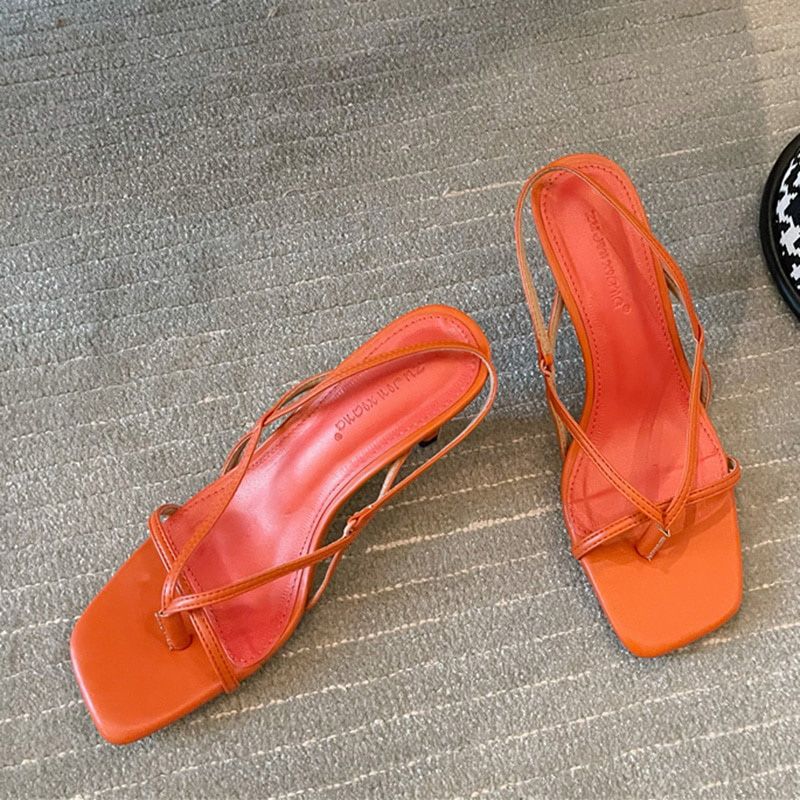 Summer Women Thin High Heels Sandals Orange White Medium Heels Flip Flops Sandals Female Party Shoes
