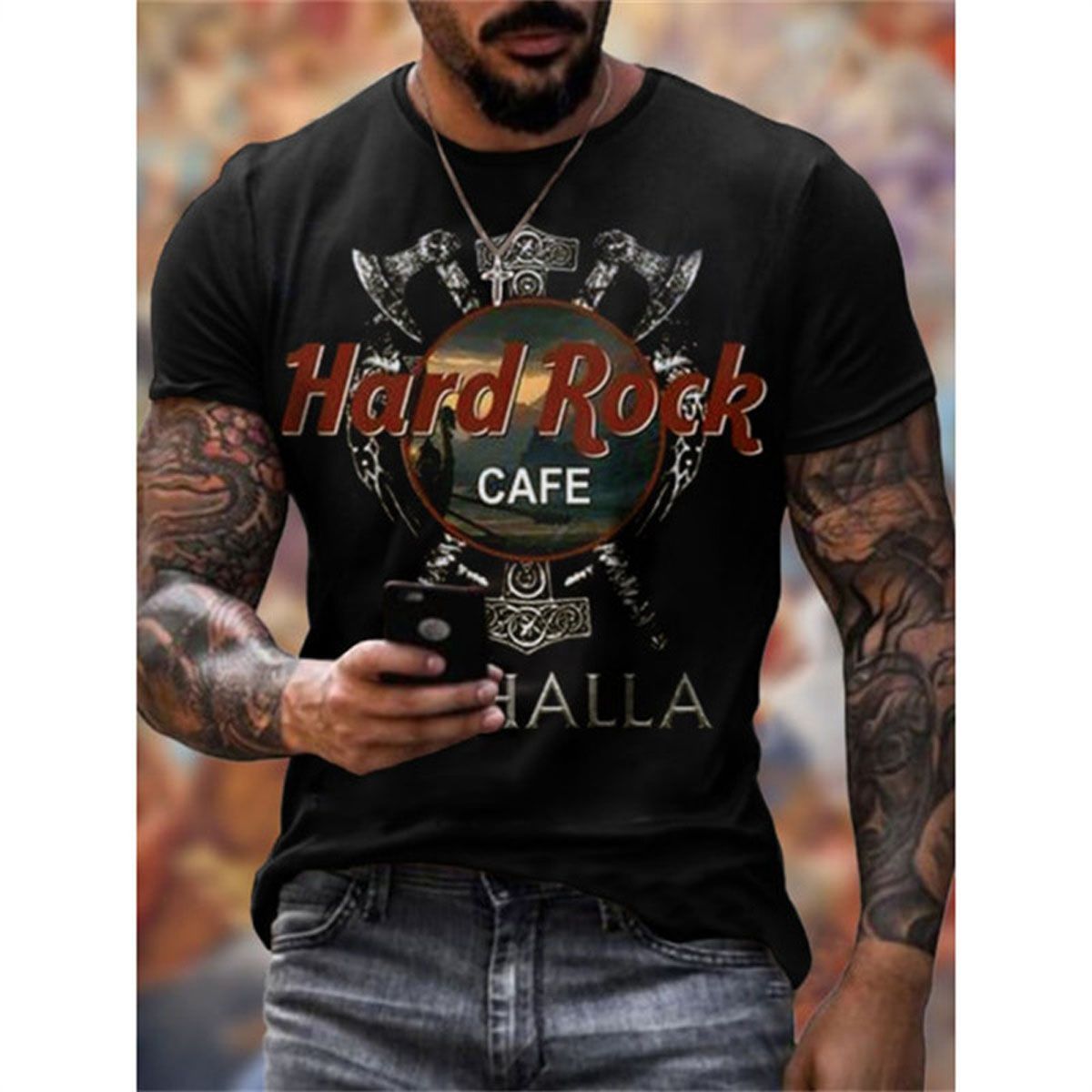 Summer Hard Rock 3d Vortex men's T-shirt fashion casual round neck short-sleeved Harajuku -hop trend oversized T-shirt