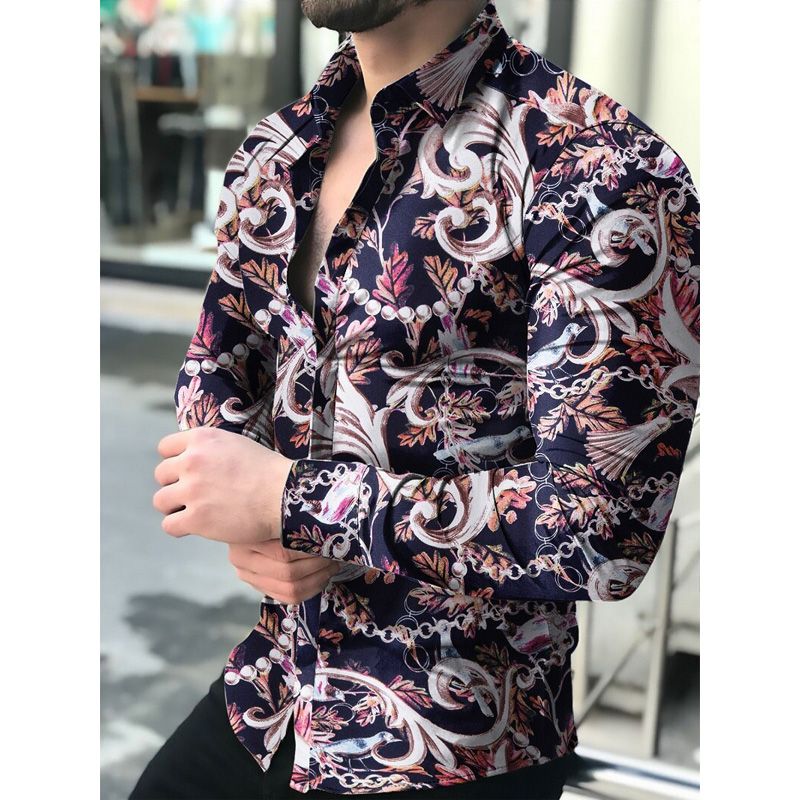 Camisas florales de manga larga de Oto?o de 2021 para hombres camisas estampadas con flores de corte delgado para hombres cami