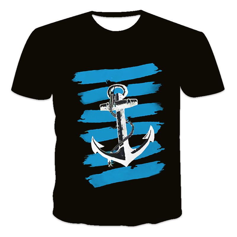 Sailor Anchor Men's 3D Printing T-shirt Street Casual Fashion Short-sleeved Shirt Anchor Pattern Eight Pagoda Oversized