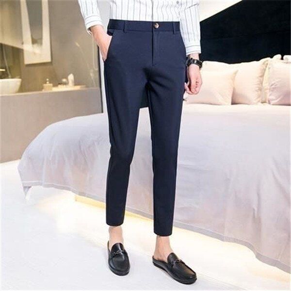 2019 Striped Pencil Pants Mens New Casual Drawstring Trousers Male Street Fashion Breathable All-match Trousers Slim Fit Plaid