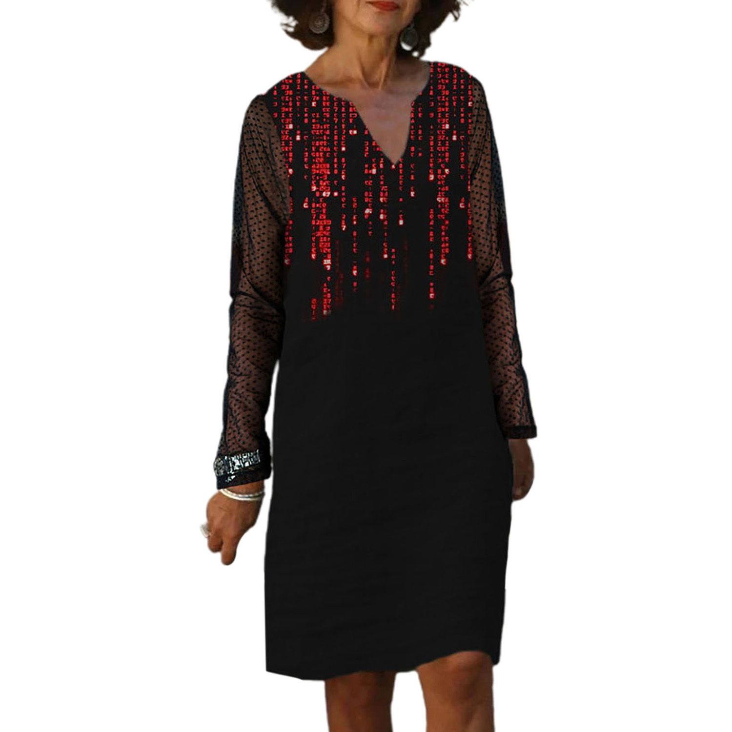 Elegant Dress Simple Sequin Decor Net Yarn Long Sleeve Dress