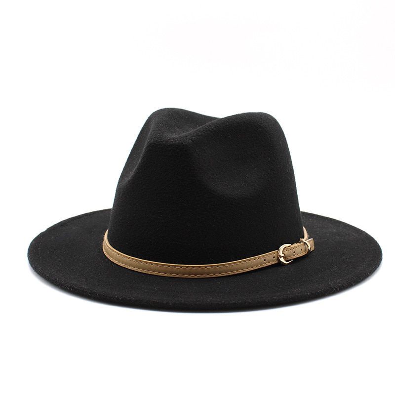 56-61CM Classic Belt Buckle Decor Women Wool Felt Fedora Wide Brim Jazz Hats Ladies Panama Formal Hat Carnival Fascinator Hats