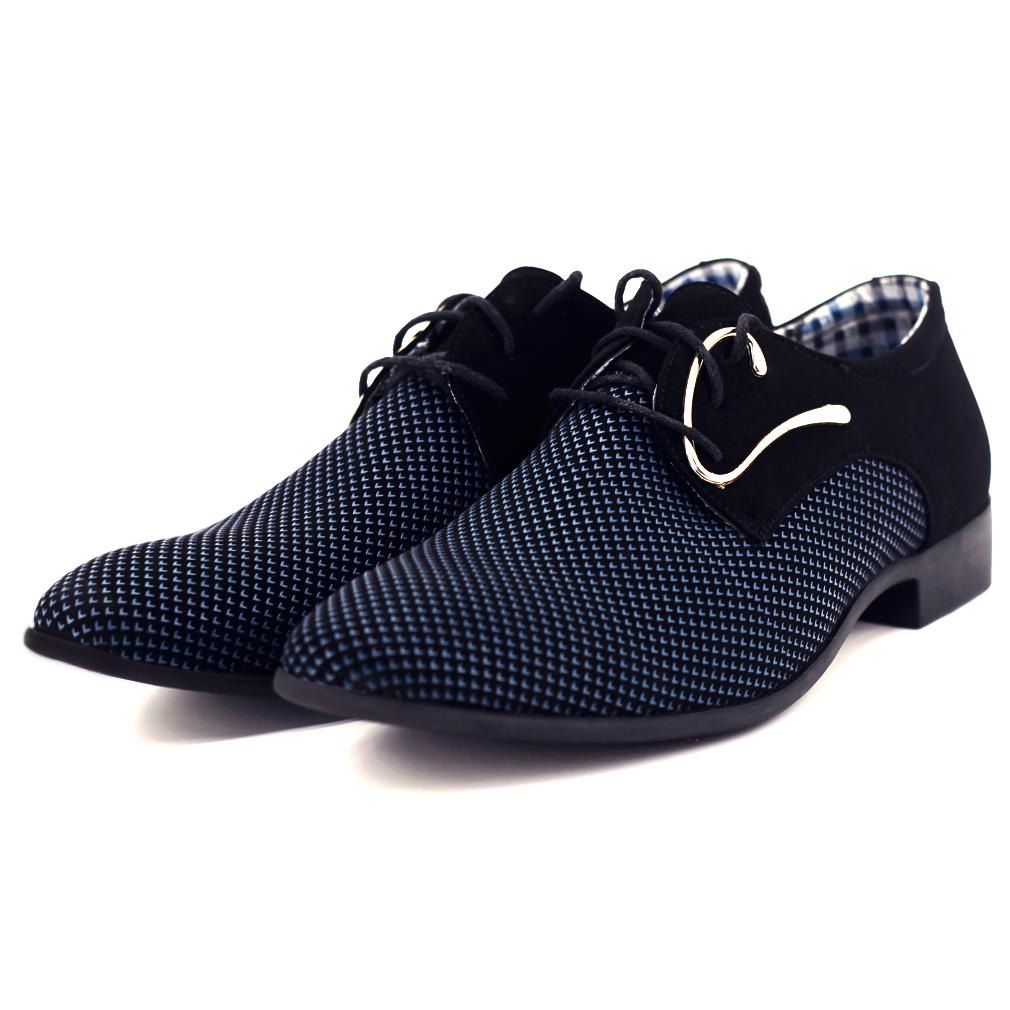 Men's Fashion Oxford Dot Patch Work Flat Shoes Pointed Toe Lace Up Casual Shoes