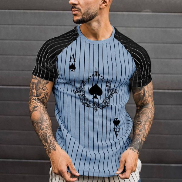 T Shirt for Men Stripped Tshirt Summer Men Clothing Streetwear Round Neck Shirt Fashion  Print Short Sleeve T-shirts Tops