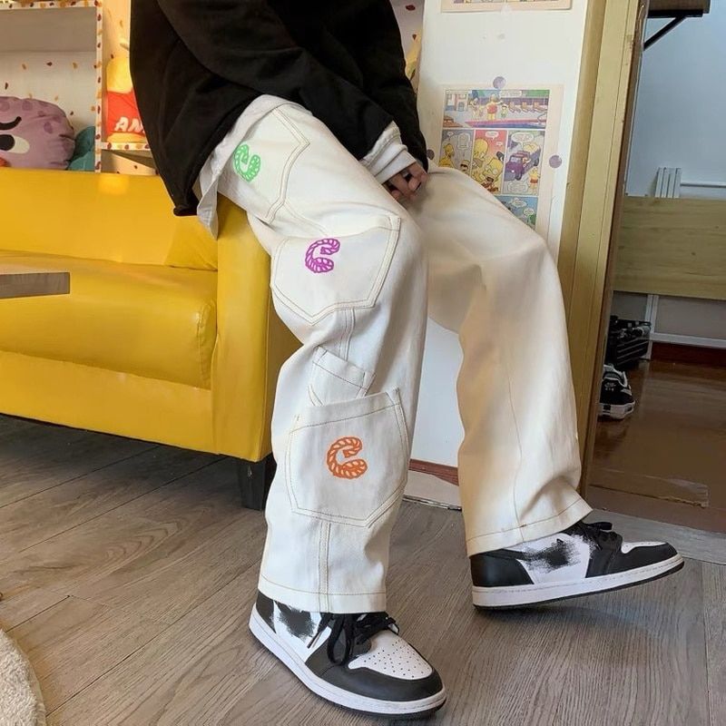 Retro Pocket Hip Hop Straight Cargo Pants Men and Women Oversize Jeans Trousers Streetwear Denim Pants Vintage