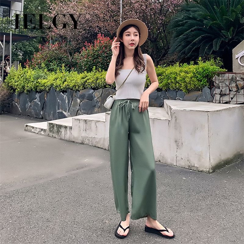 IELGY ice silk wide-leg pants women spring, autumn and summer high waist loose straight nine-point casual pants