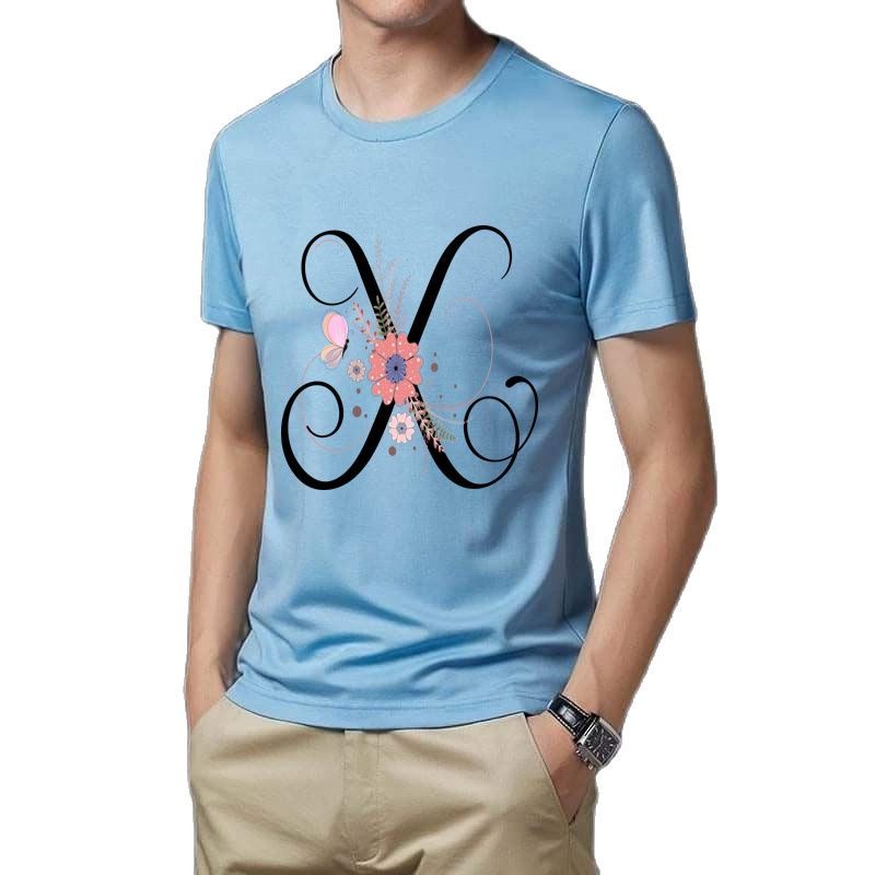 Floral Alphabet Letters A-Z Skyblue Color T-Shirt