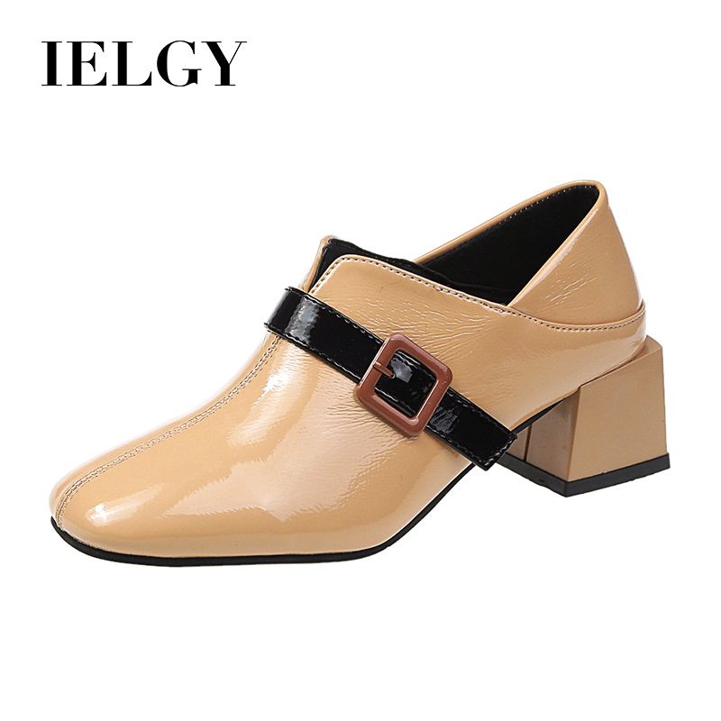 IELGY Square Toe Shoes Fashion Trend Korean Two-Piece Mid-Heel Comfortable Retro Wild Women's Shoes