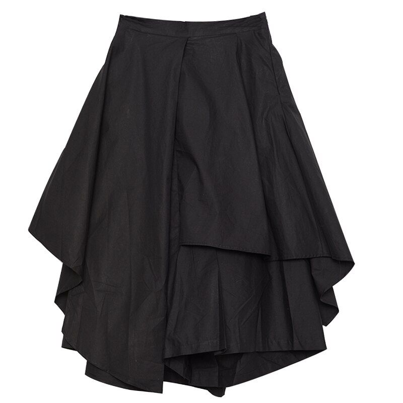 High Elastic Waist Black Asymmetrical Wide Leg Trousers Loose Fit Pants Women Fashion Tide Spring Autumn 1N683