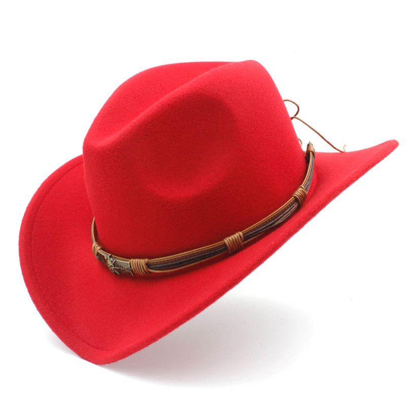 Fashion Women's Men's Wool Hollow Western Cowboy Hat With God Belt Cowgirl Jazz Toca Sombrero Godfather Cap 56-58CM