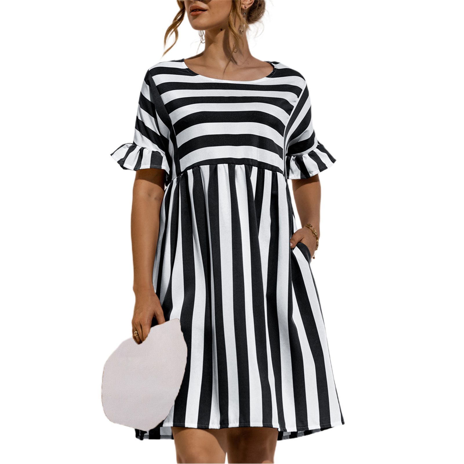 Party Dress Round Necks Large Hem Loose-fittingni Dress