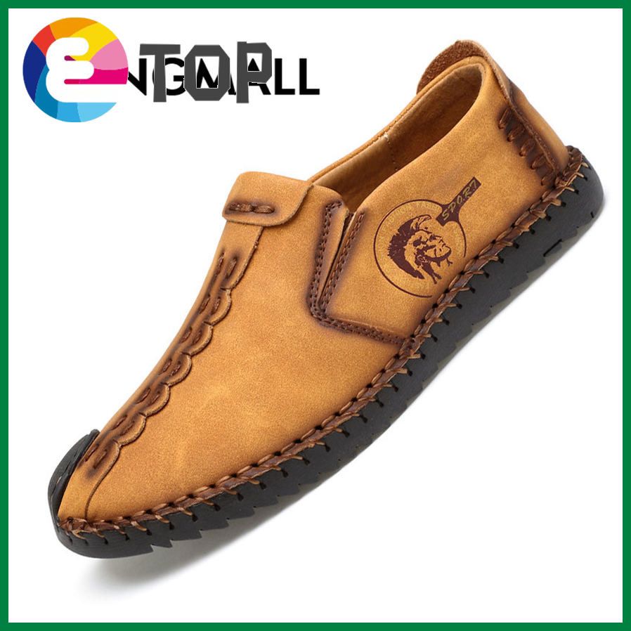 Breathable Shoes Men Flats Men Canvas Shoes Casual Flat Loafers Men Boat Shoes Fashion Lightweight Comfortable Flats Men Artificial Soft Leather Shoes Big Size 38-46