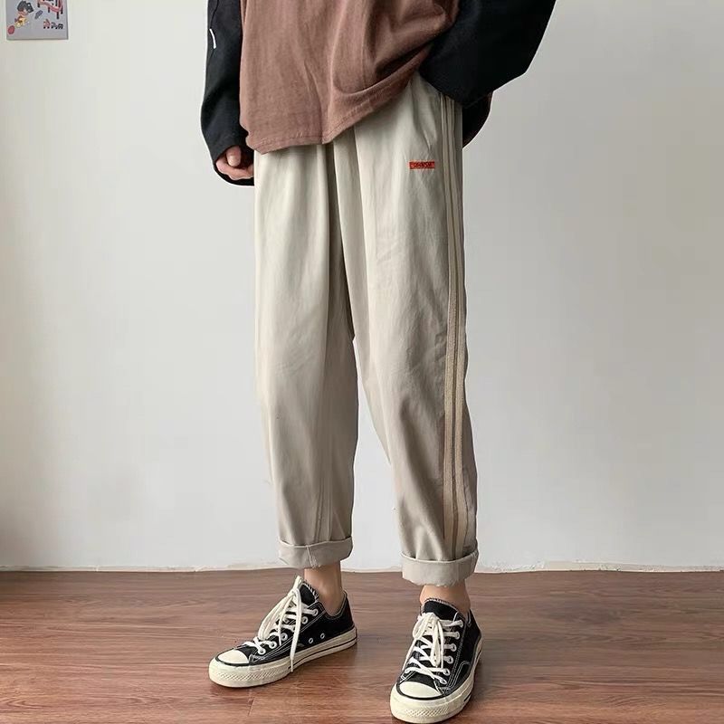 Casual Pants Men Summer Loose Straight Trousers Patchwork Ankle-length Breathable Mens Large Size Chic Korean Style Ulzzang New