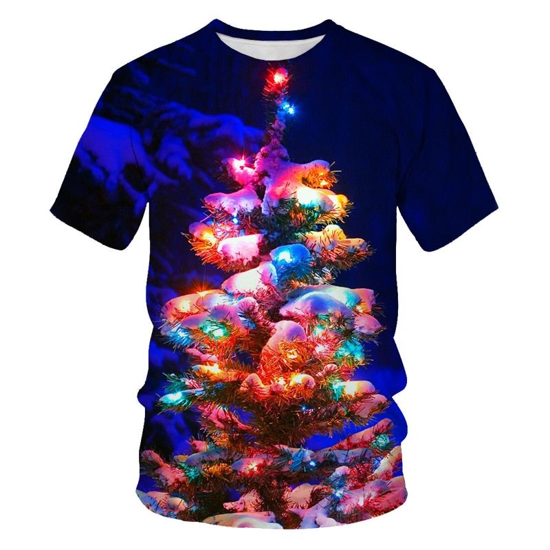 Men's Christmas Printed T-Shirt, Large Fashion Breathable T-Shirt, Casual Round Neck T-Shirt, Simple And Comfortable Harajuku T-