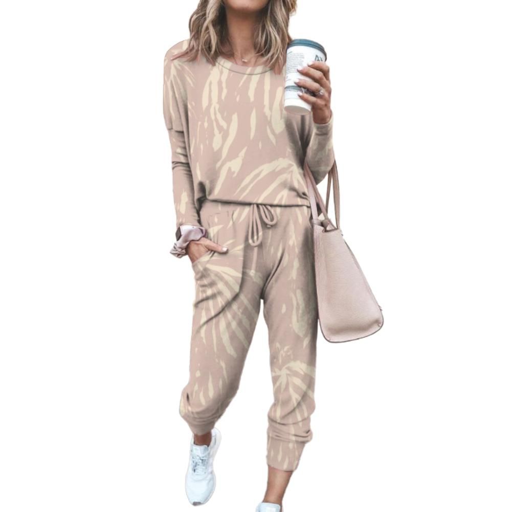 2Pcs Loungewear Women Pajama Set Tie Dye Jogger Suit Long Sleeve Round Neck Pants Sleepwear Loungewear Pyjamas Women HomeWear