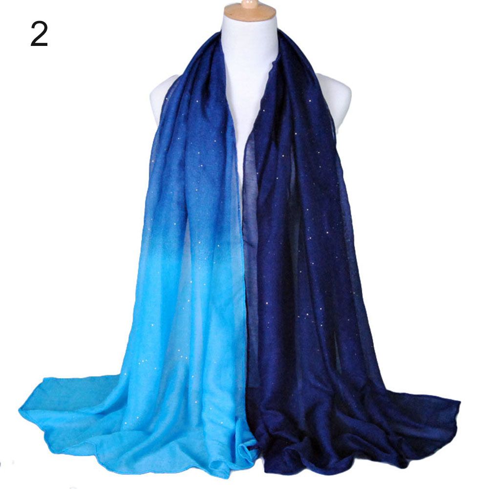 Women Fashion Gradient Color Voile Scarf Lightweight Soft Long Neck Wrap Shawl