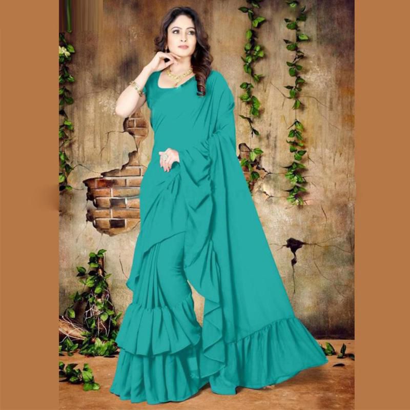 Weightless Georgette Frill Sharee With  Blouse Piece