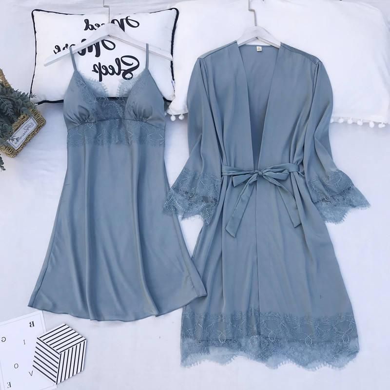 5PCS Pajamas Set Silk Satin Womens Lace Nightwear Spring Strap Pyjamas Suit Female Lounge Sleepwear with ChPads Home Wear