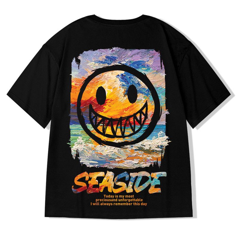 HMZ 2022 T Shirt Streetwear Men Oversize Hop T-Shirt Smile Print Harajuku Tshirt Summer Short Sleeve Cotton Loose Tops Tees