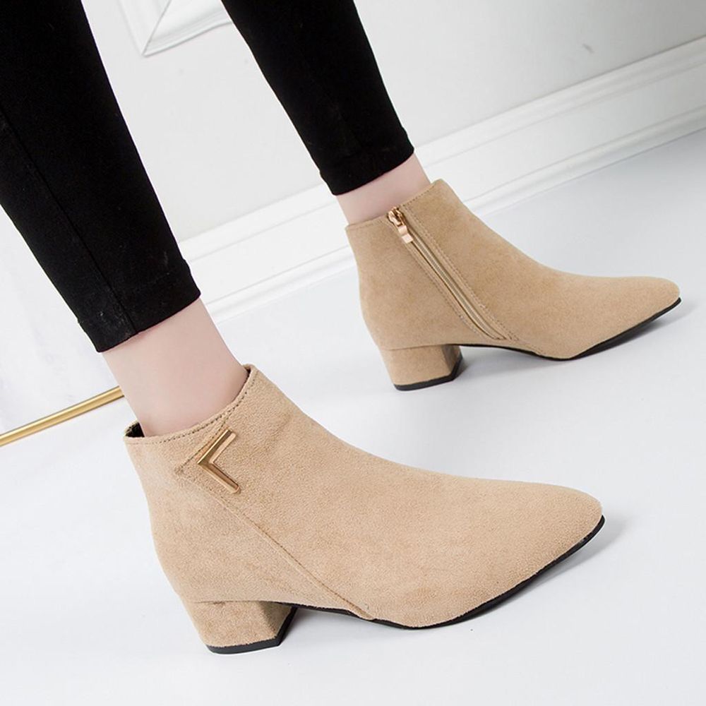 Female Ladies British Style Boots   Women's Fashion Leisure Solid Pointed Toe Med Heels Ankle Boots Shoes