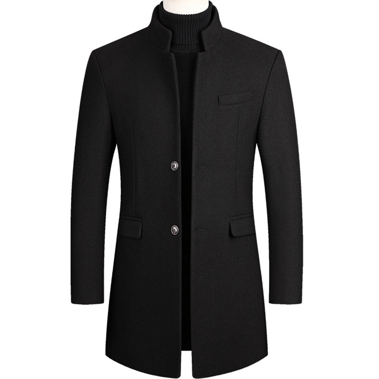 Woolen Coat Thicken Exquisite Buttons Slim Windbreaker Coat