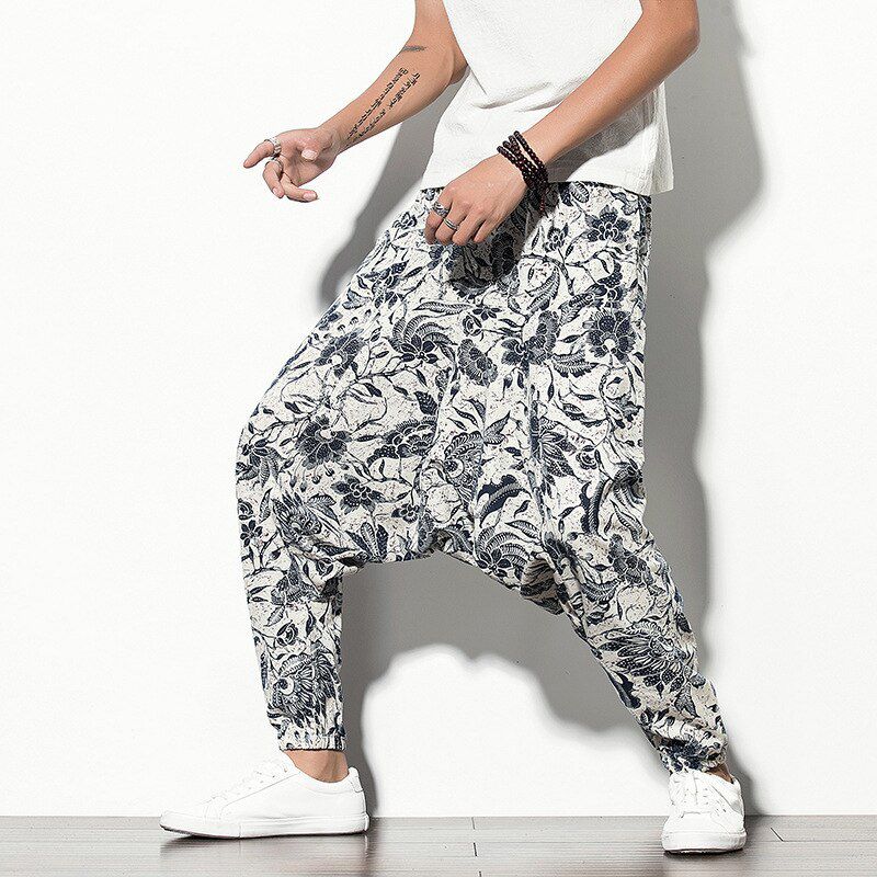 Vintage Boho Autumn Winter Men Wide Leg Casual Trousers Solid High Waist Loose Pants Hip Hop Streetwear Male Wide Leg Pant