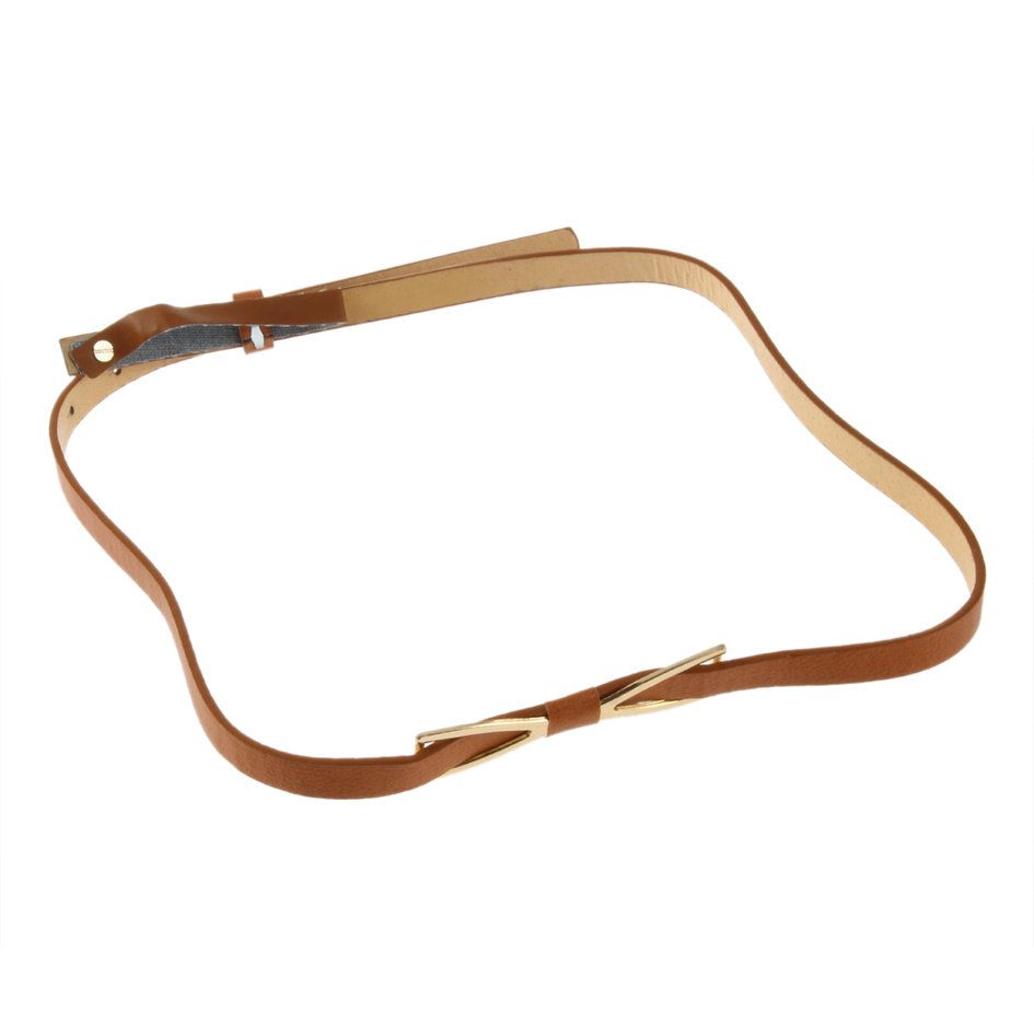 Fashion Women's Metal Bowknot Thin Waistband - brown