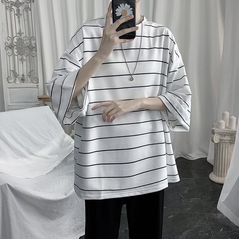 2021 Summer Oversized T-Shirt Men Funny Harajuku Tshirt Streetwear Men Striped  Japan Hop Loose Half Sleeve T shirts Males