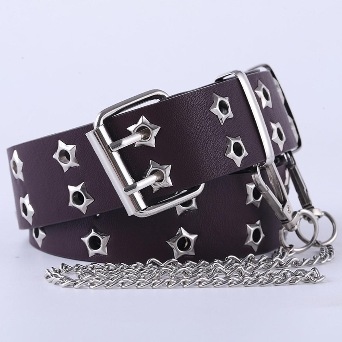 Loldeal 3.3x110cm European And American Hot Xingx Eyelet Button Women's All-Match Sweater Belt Fashion Chain Decorative Wide Belt