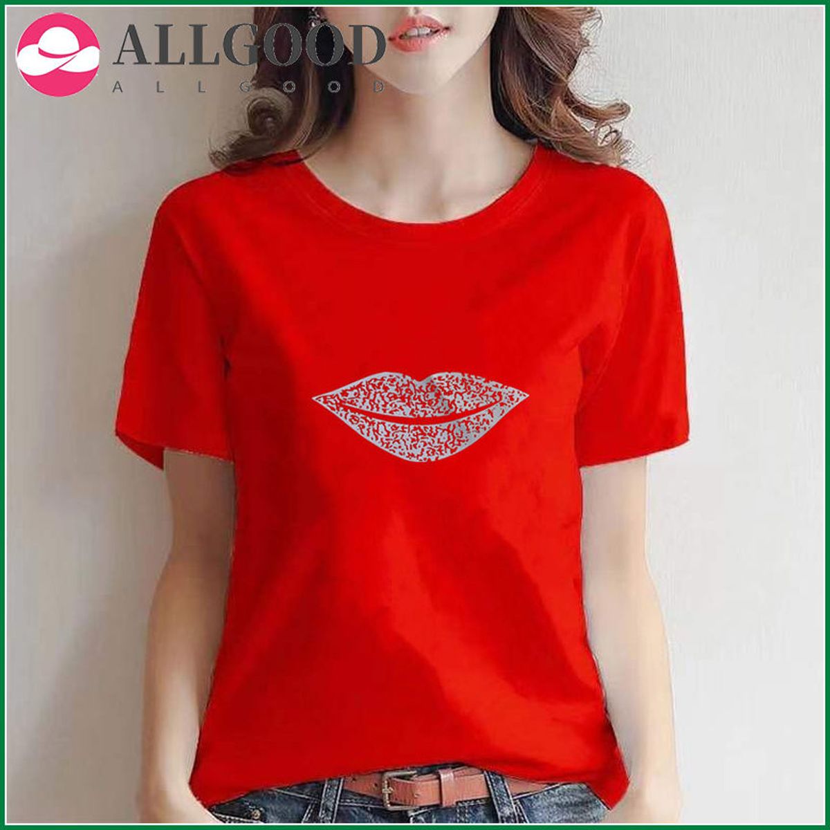 Women Summer Slim Lips Pint Cotton O-Neck Short Sleeve T-Shirt Ladies Fashion Solid Color New Tees Female White Casual Tops ML81