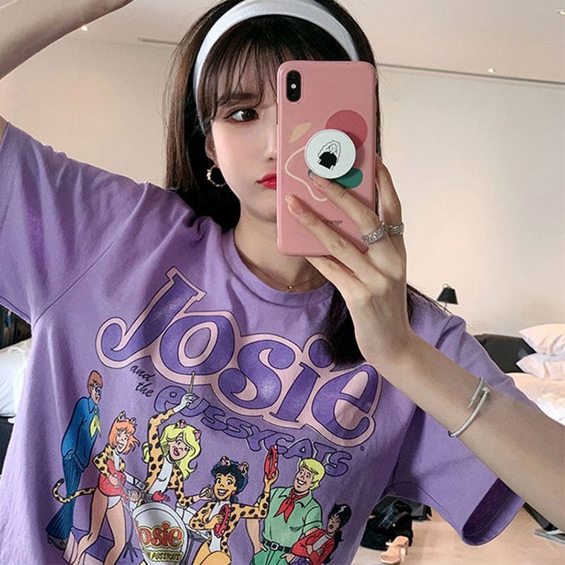 Women -shirt Crew-neck Short-sleeved -shirt Letter Printed Loose Blouse color