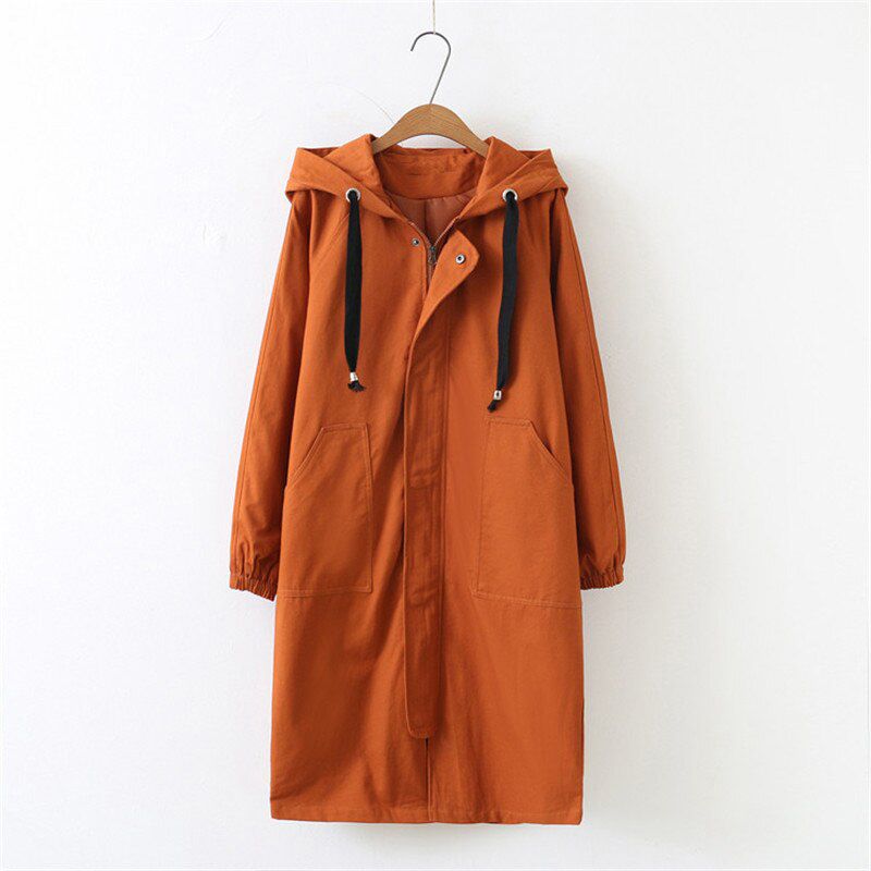 Plus Size Female Windbreaker New Spring Korean Hooded Long Trench Coat Female Loose Large Size Women Basic Coats Clothing