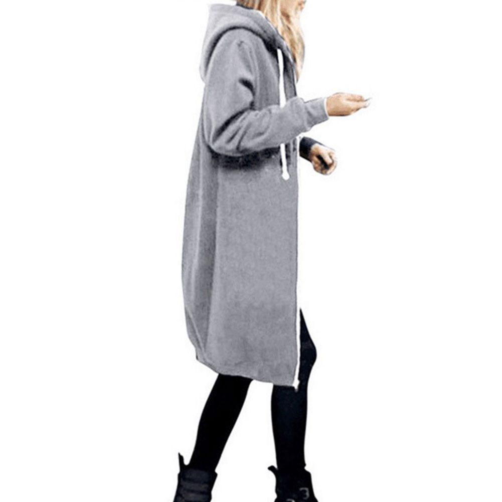 Long Winter Jackets for Women Hooded Fashion Casual Solid Color Long Sleeve Cardigan Mid-Length Coats Light Grey XXXL