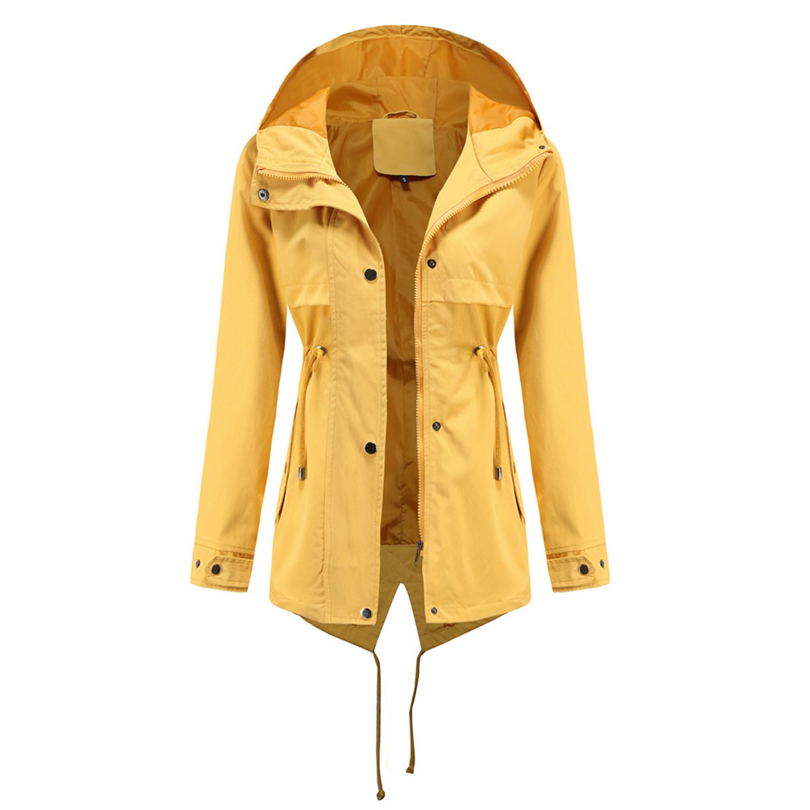 Outdoor Jacket Raincoat Turn-Down Collar Waist Drawstring Pockets Women Windbreaker Coat