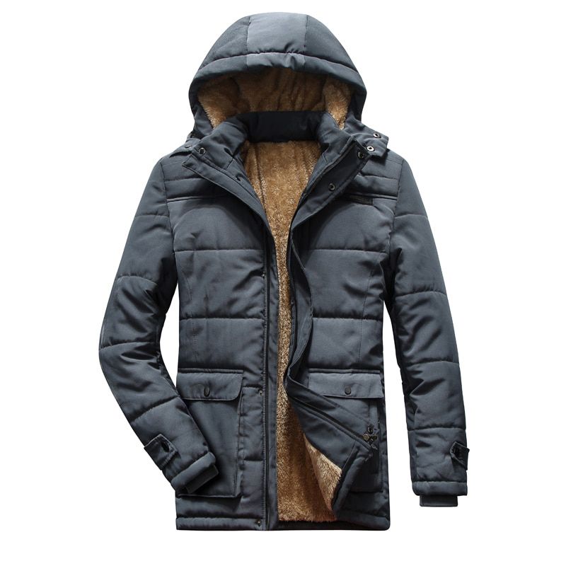 Winter Warm Men Jacket Coat Casual Autumn Fleece Long Thick  Jacket Outwear Hooded Multi-pocket Male Clothing Down Parka