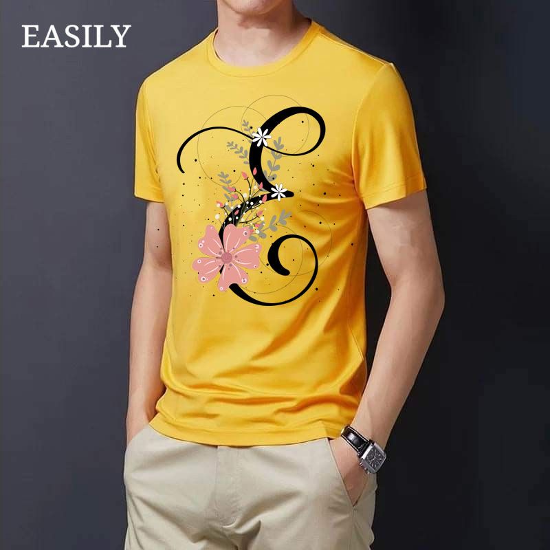 Floral Alphabet Letters "E" T-Shirt For Men'S - T Shirt For Man